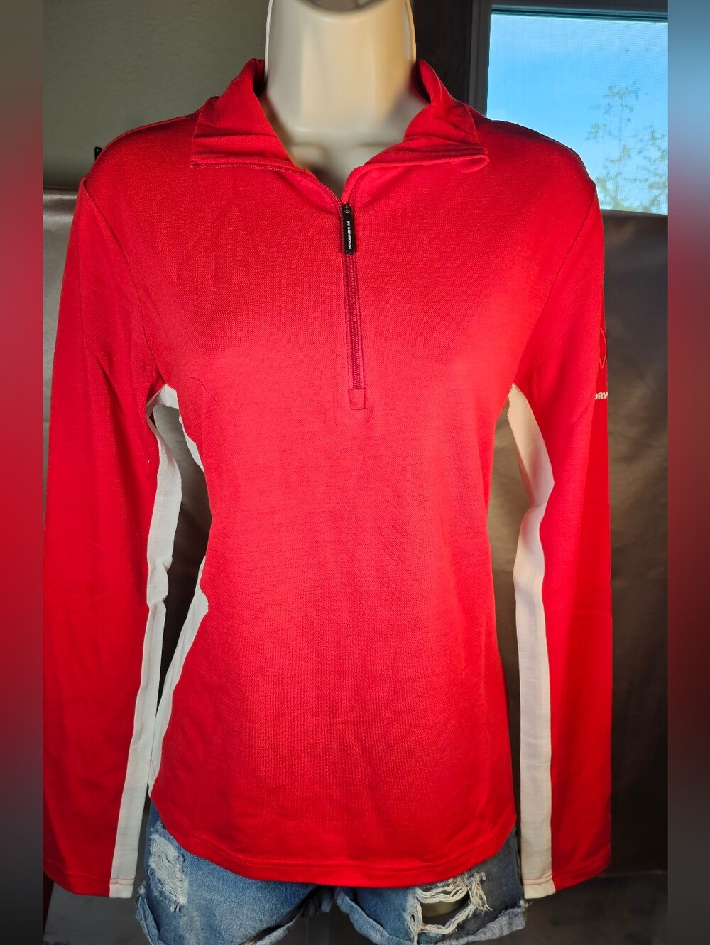 We Norwegians Women’s 96% Merino Wool Quarter Zip Ski Top Large Red NWT